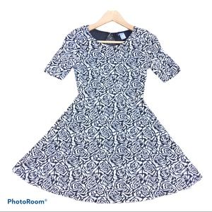 Divided Black + White Rose Fit and Flare Dress 4